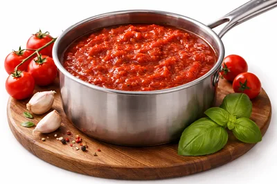 Fresh Tomato Sauce In A Stainless Steel Pot
