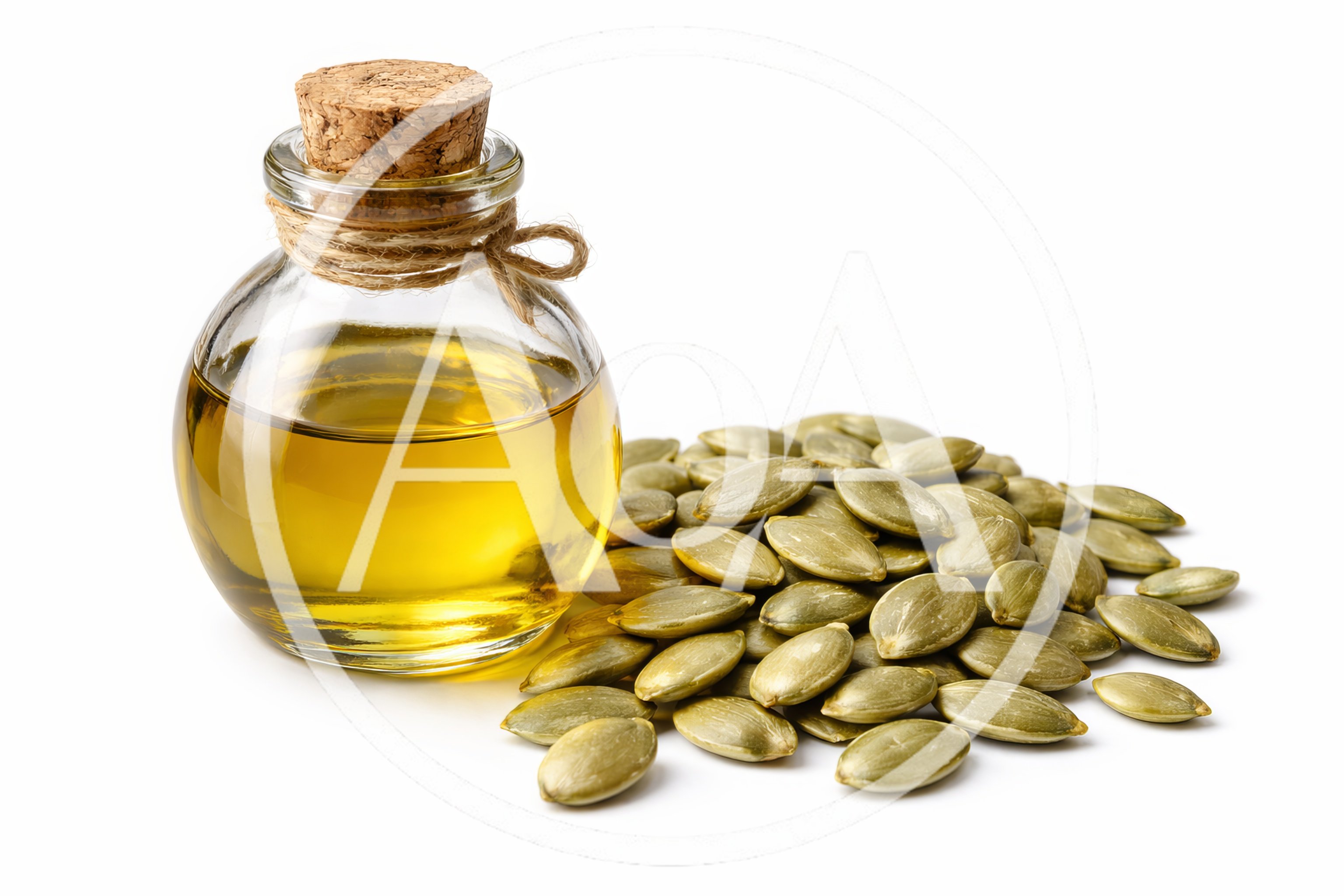 Pumpkin Seed Oil in Glass Bottle with Seeds