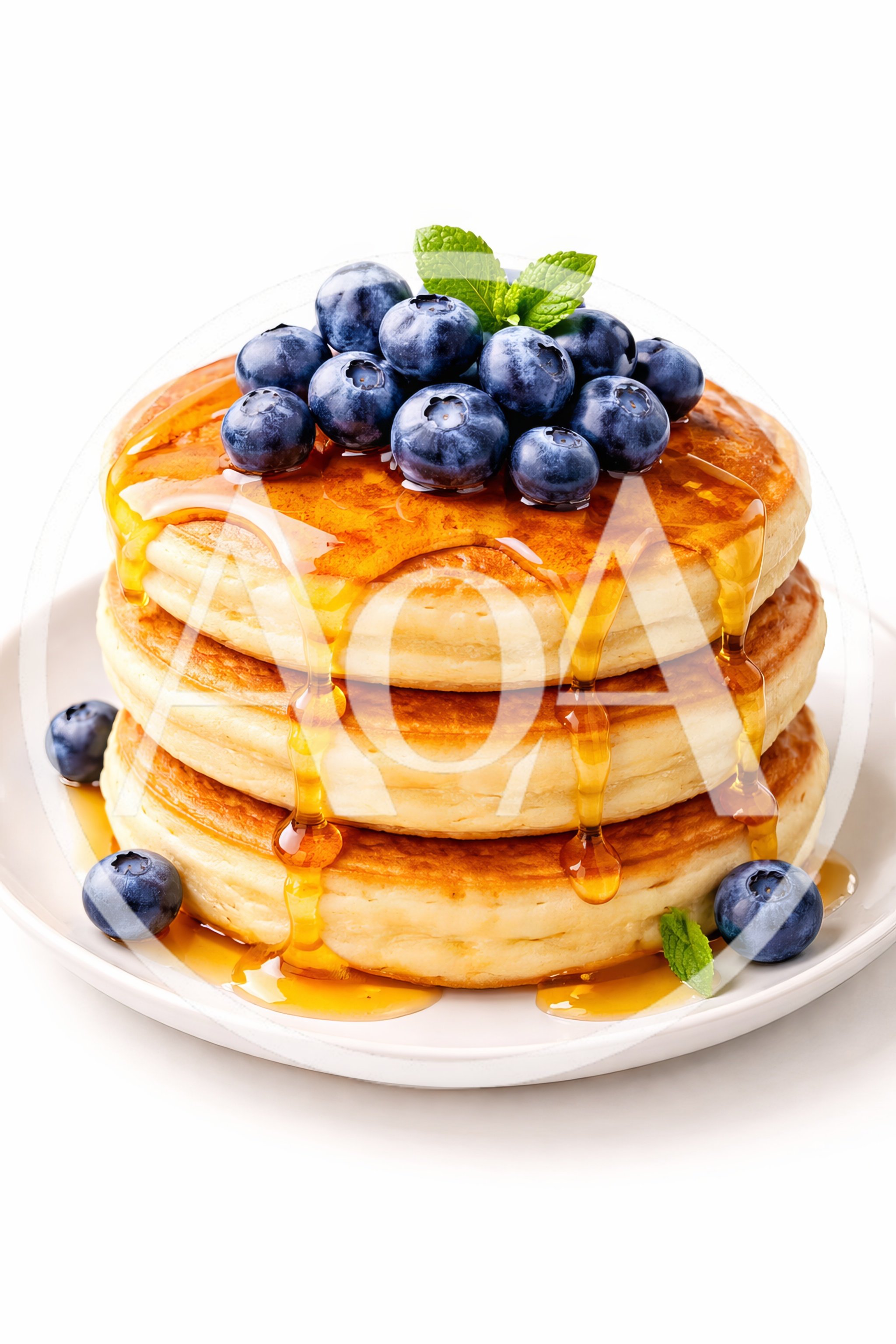 Stack of Fluffy Pancakes with Blueberries and Syrup