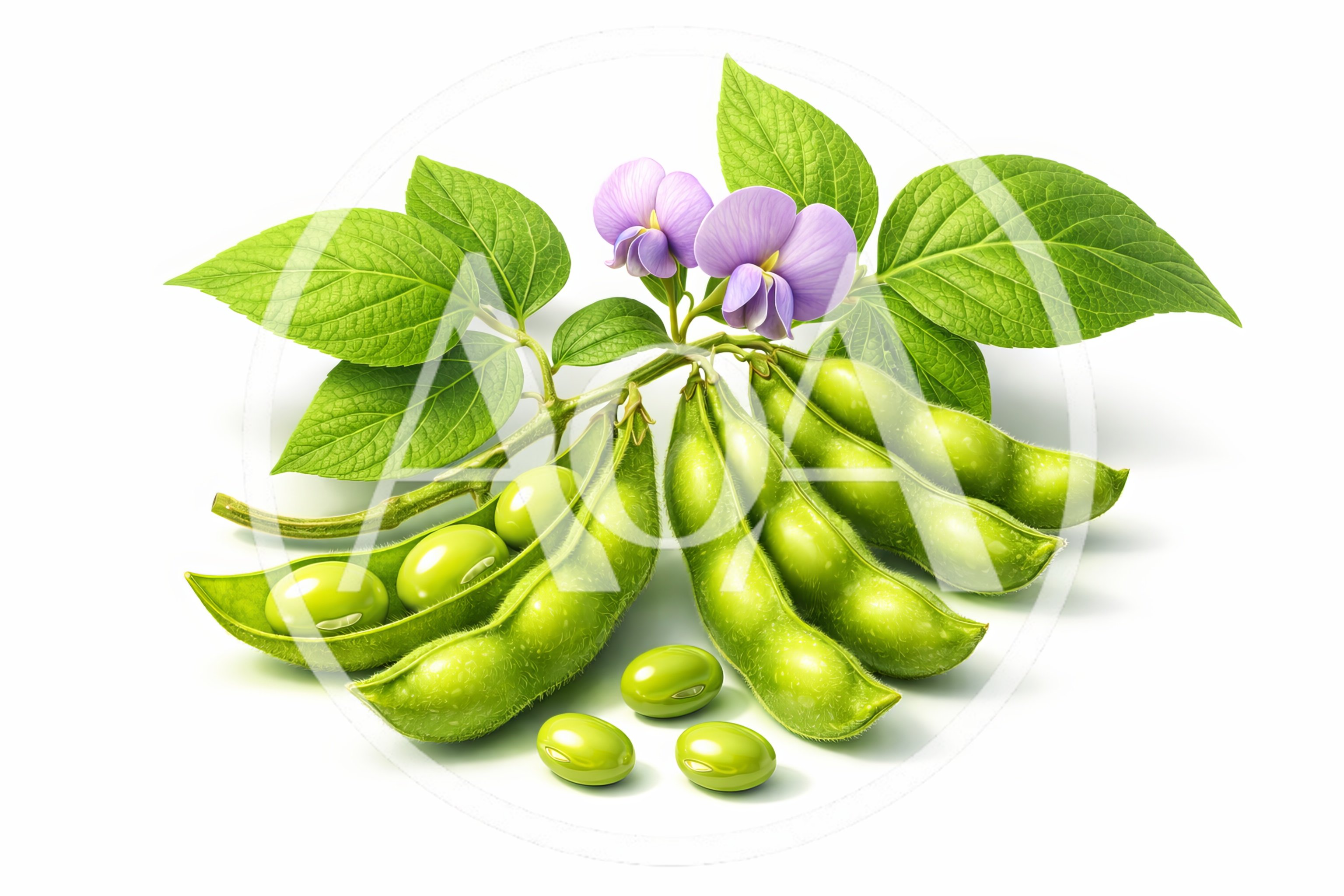 Fresh Edamame Soybeans With Leaves And Flowers