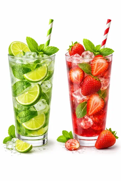 Refreshing Lime and Strawberry Mojito Cocktails