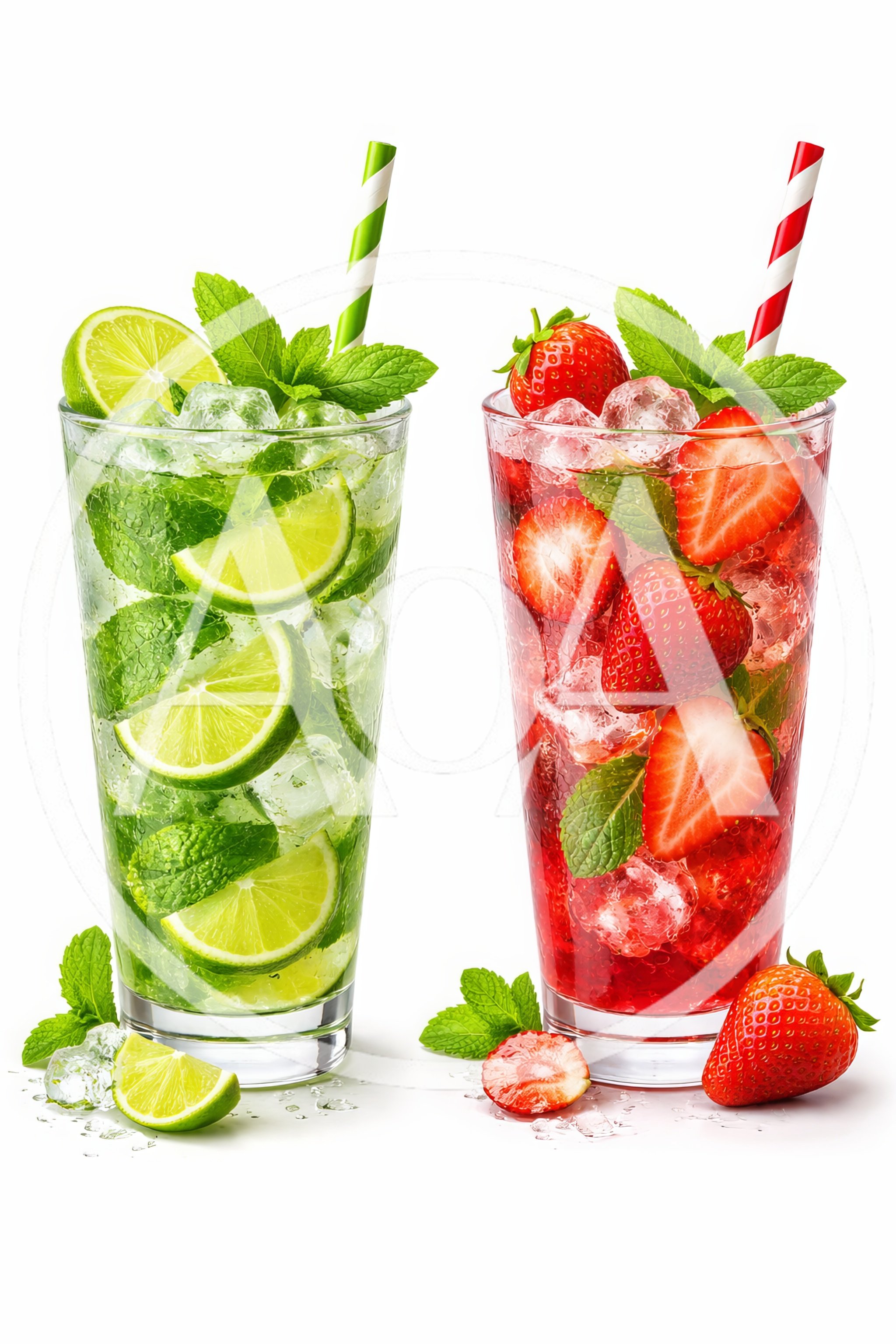 Refreshing Lime and Strawberry Mojito Cocktails