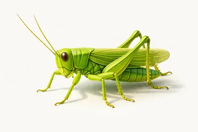 Detailed Green Grasshopper Isolated On White Background