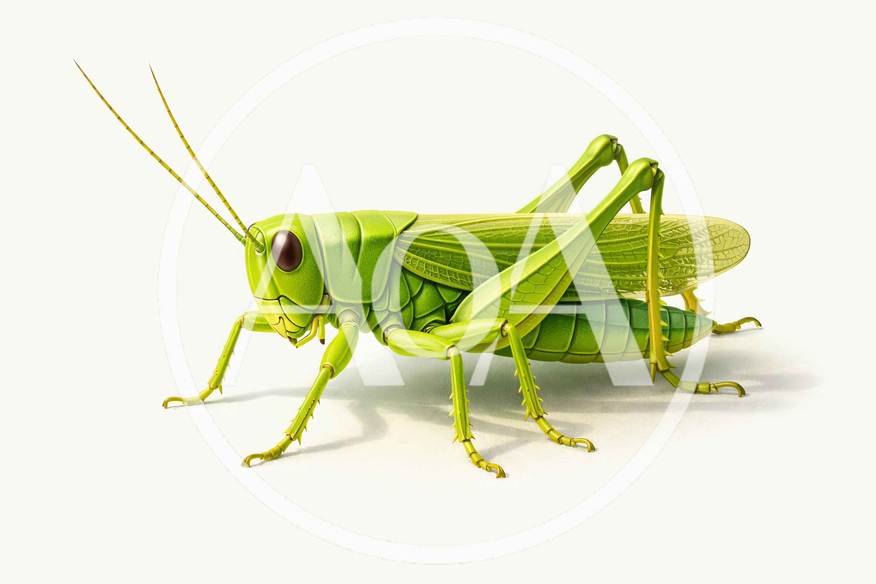 Detailed Green Grasshopper Isolated On White Background