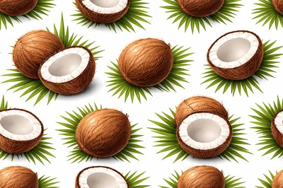 Seamless Pattern of Tropical Coconuts and Palm Leaves