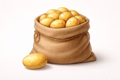 Burlap Sack Filled With Fresh Raw Potatoes