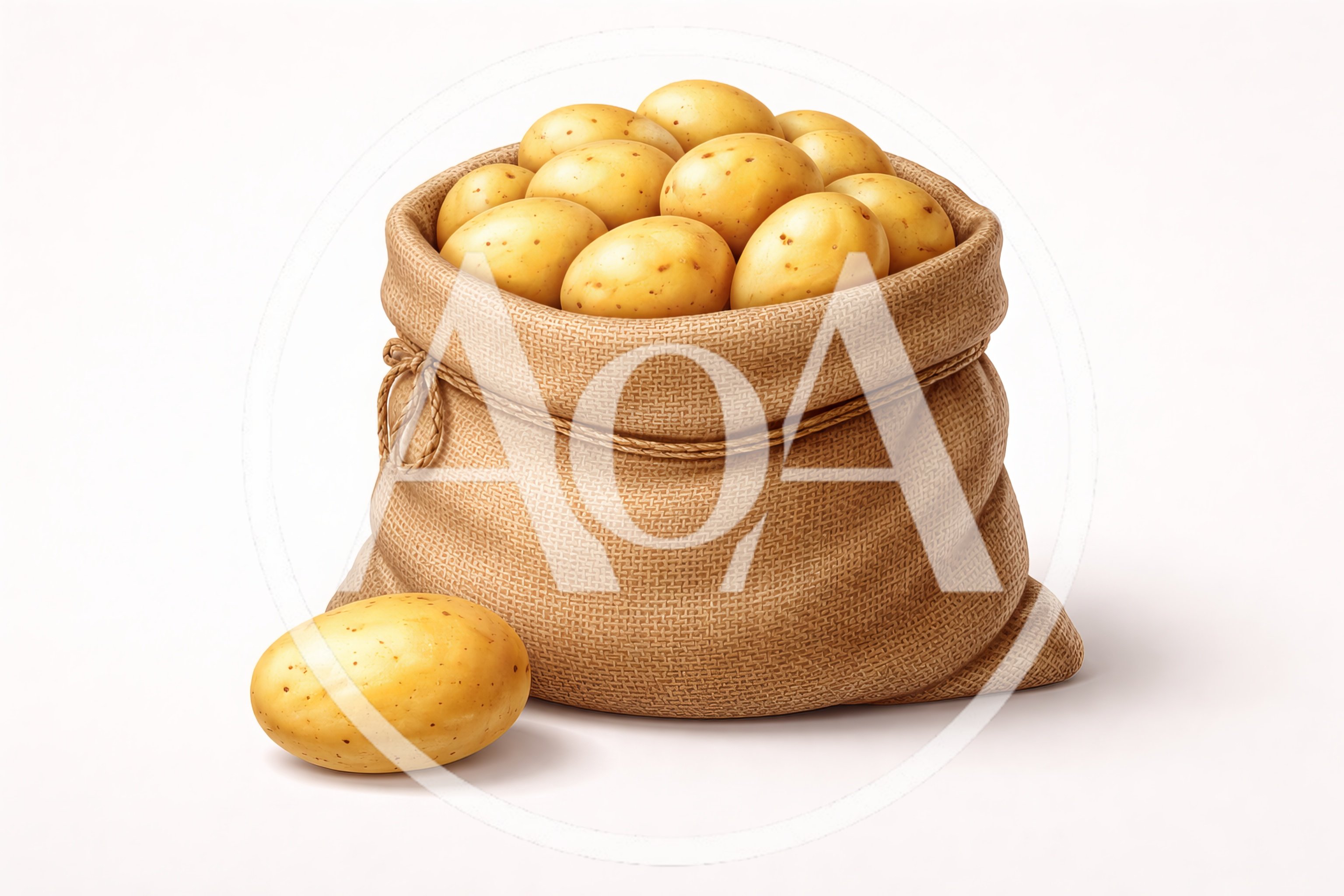 Burlap Sack Filled With Fresh Raw Potatoes