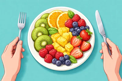 Person Eating A Fresh Fruit Salad Plate