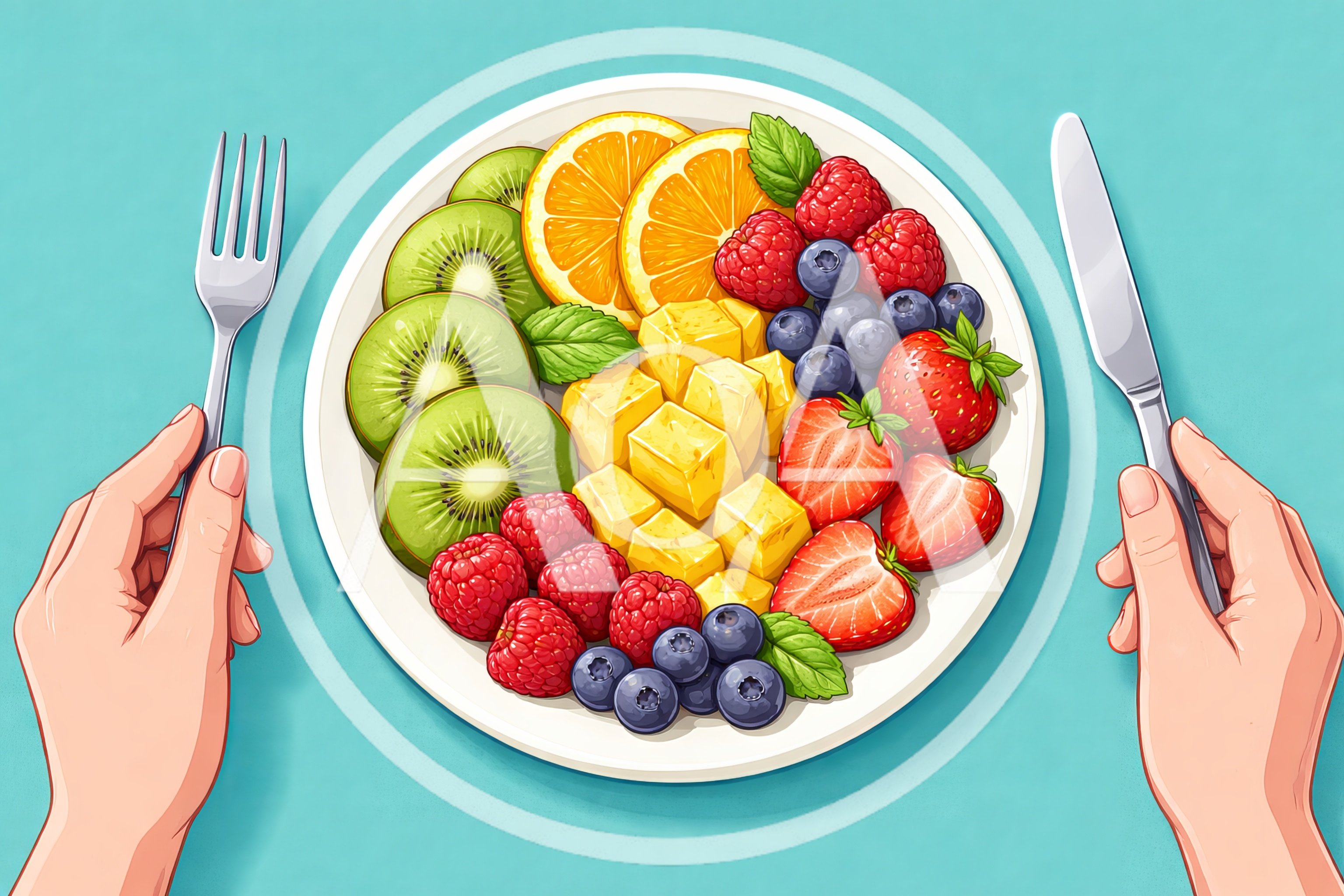 Person Eating A Fresh Fruit Salad Plate