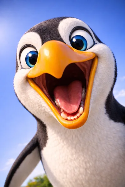 Close Up Portrait Of A Happy Cartoon Penguin