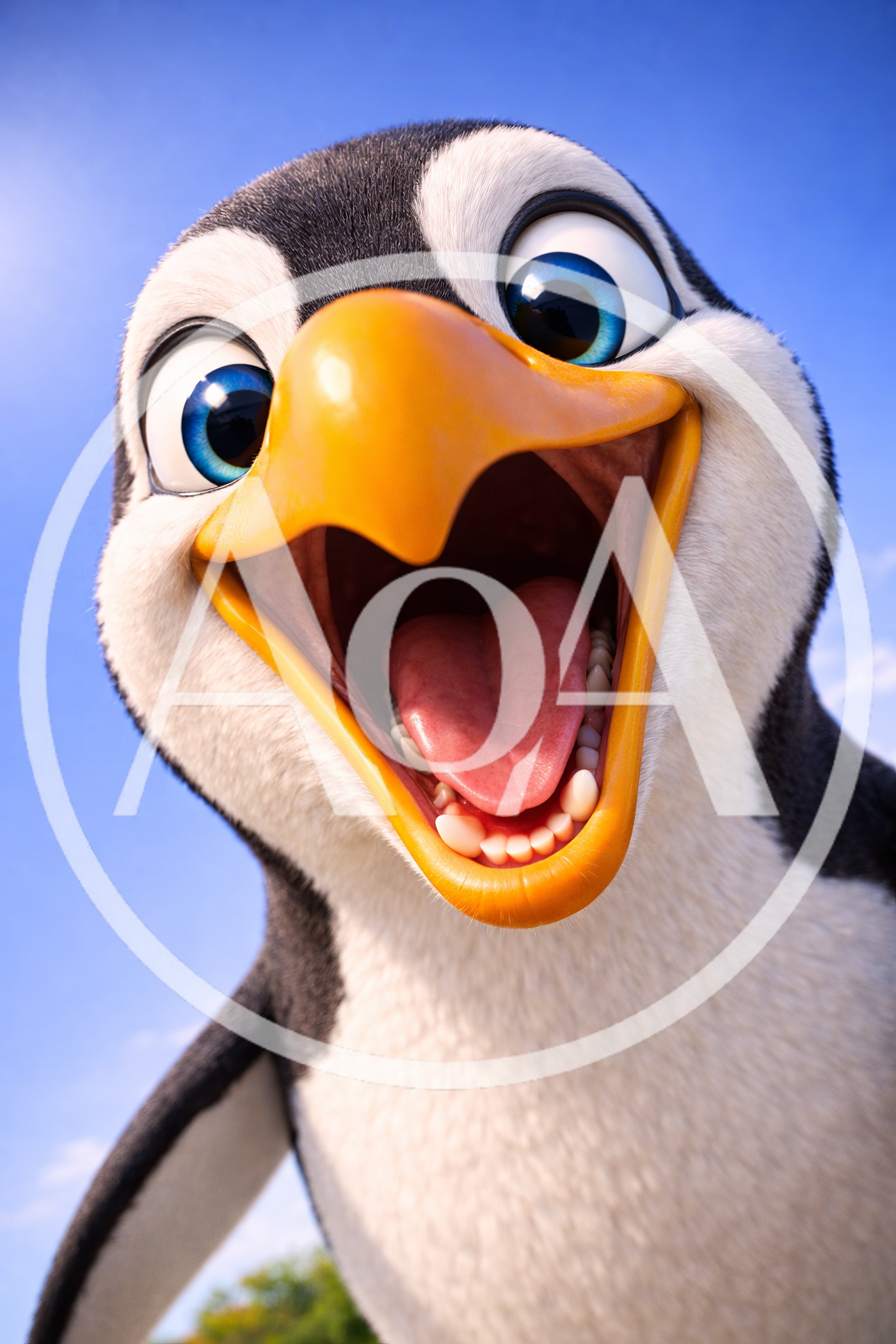 Close Up Portrait Of A Happy Cartoon Penguin