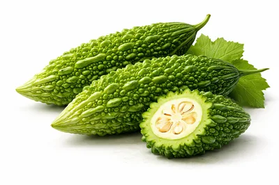 Fresh Bitter Melon Vegetables With Sliced Cross Section