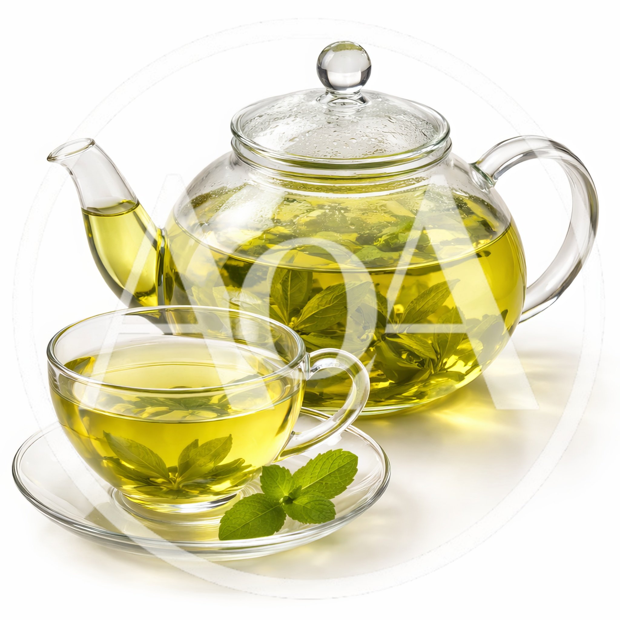 Glass Teapot And Cup With Fresh Mint Tea