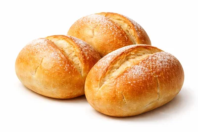 Three Freshly Baked Crusty Bread Rolls
