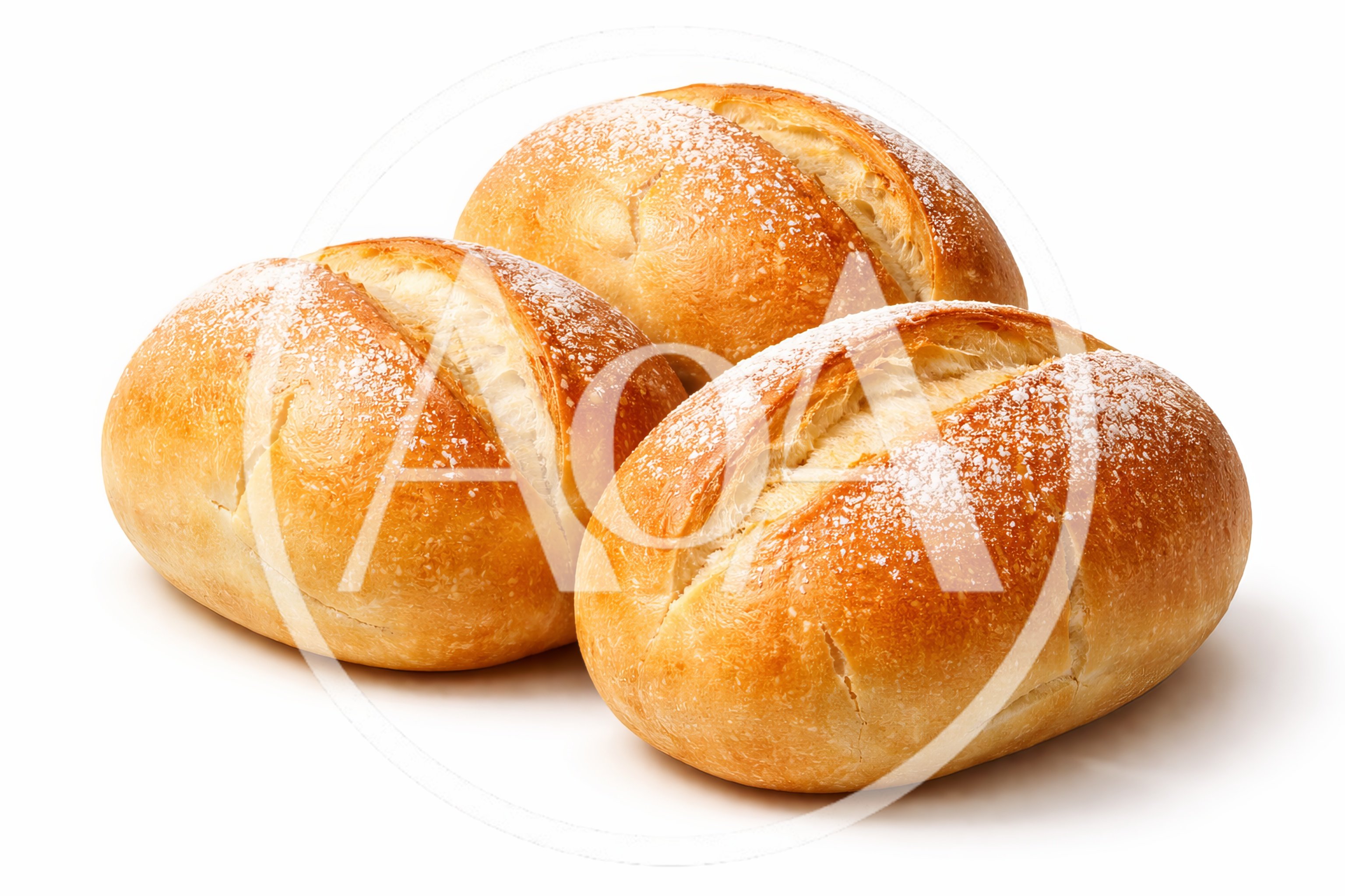 Three Freshly Baked Crusty Bread Rolls