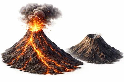 Erupting Volcano Beside A Dormant Volcanic Mountain