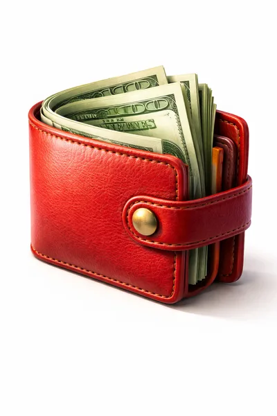Red Leather Wallet Stuffed With Hundred Dollar Bills