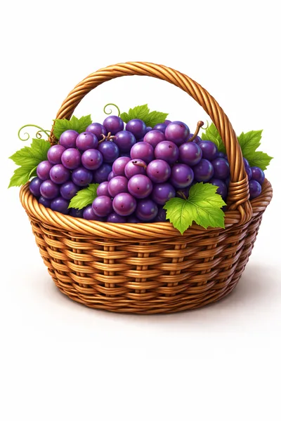 Fresh Purple Grapes In A Woven Wicker Basket