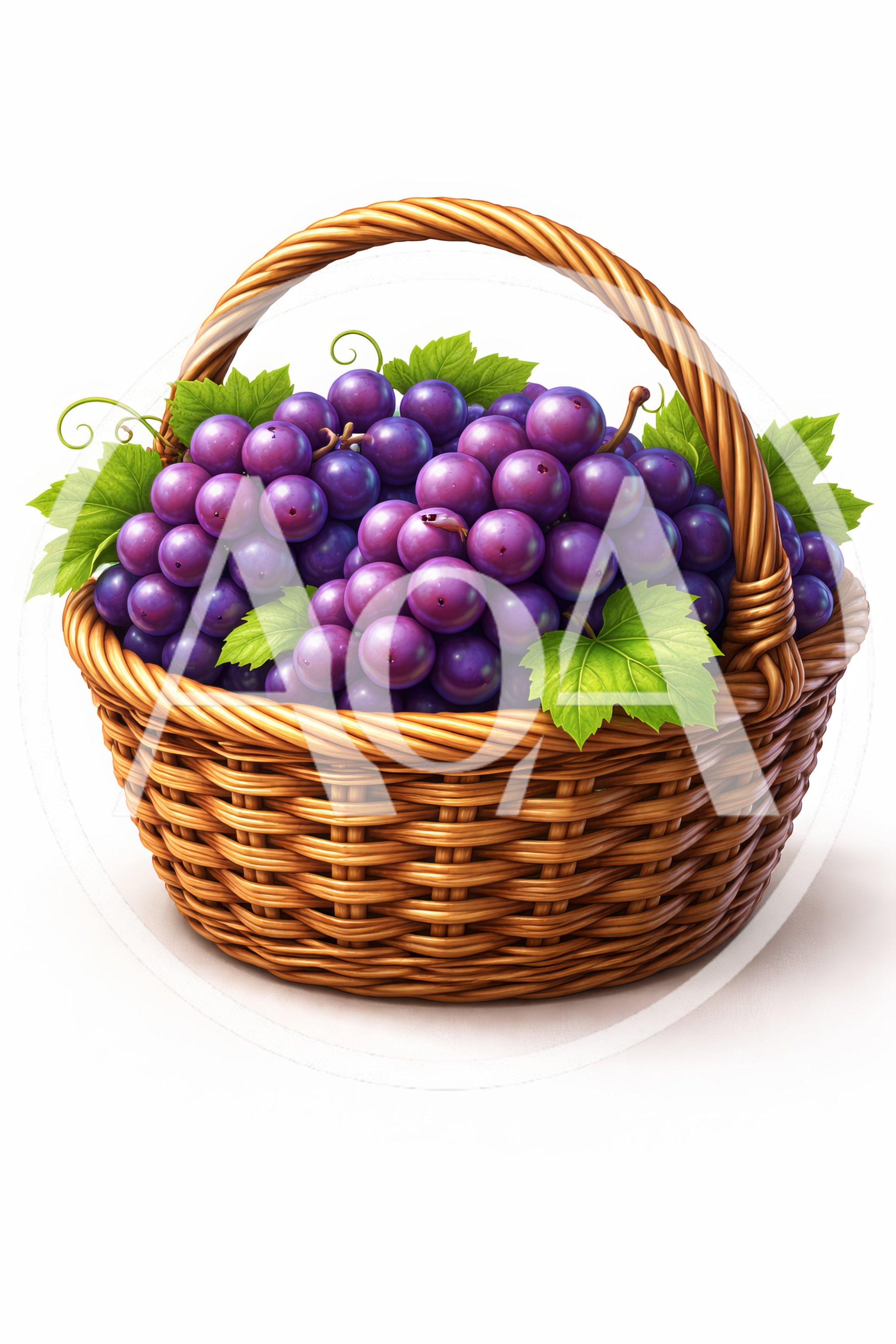 Fresh Purple Grapes In A Woven Wicker Basket