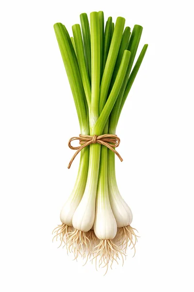 Fresh Bunch Of Green Onions Tied With Twine