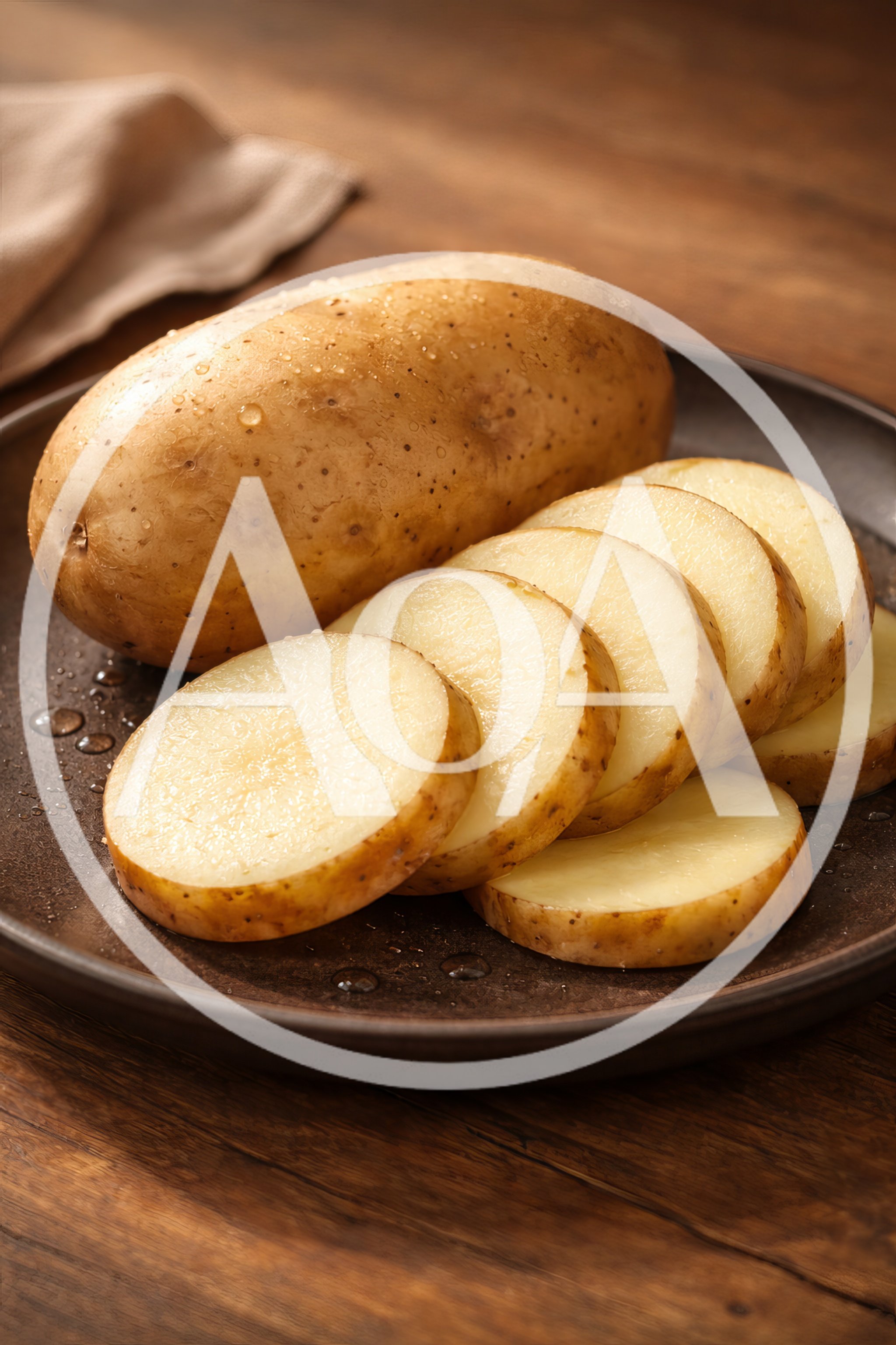Whole And Sliced Raw Potato On A Plate