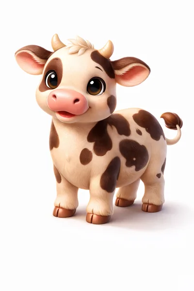Cute Cartoon Baby Cow Standing On White Background