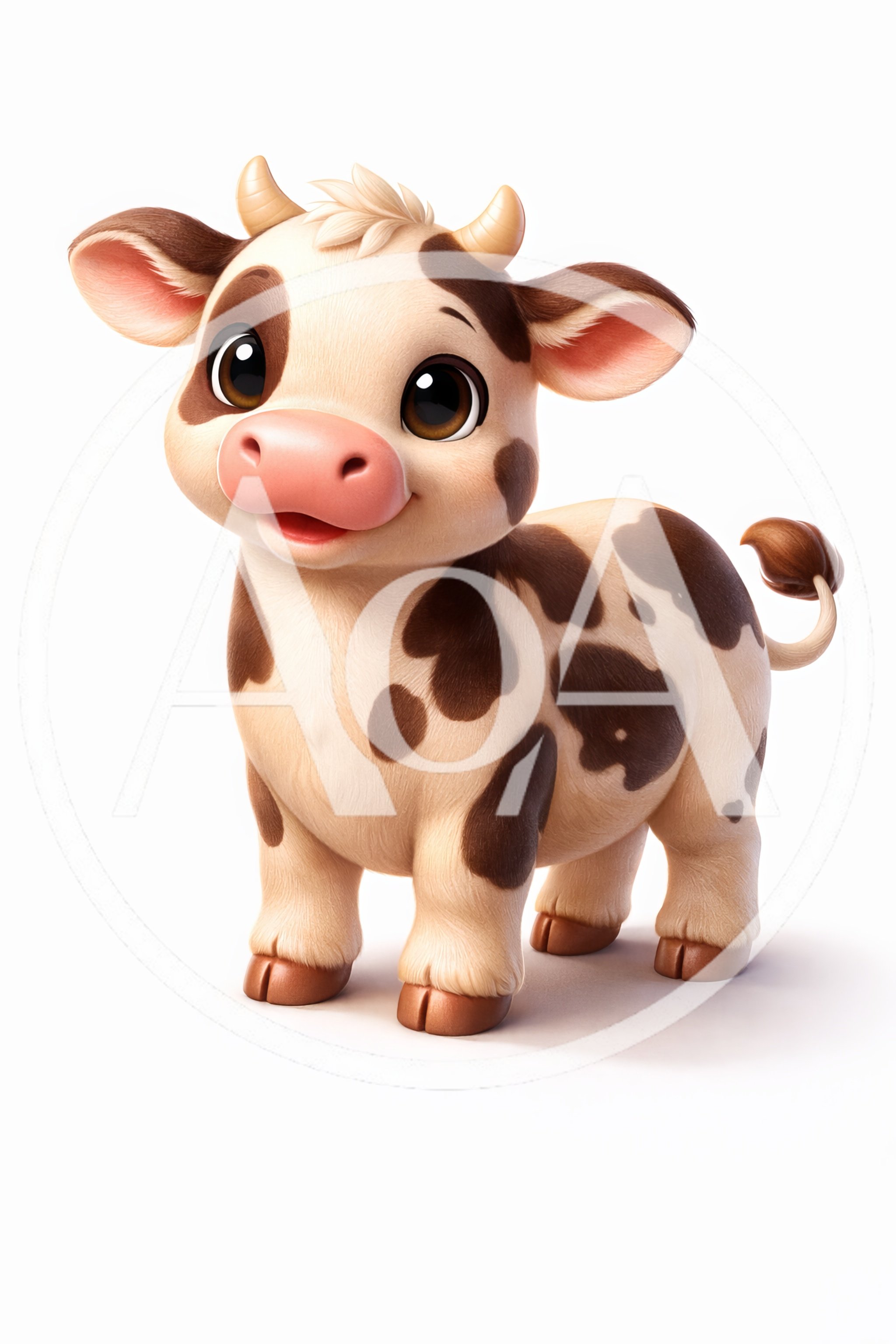 Cute Cartoon Baby Cow Standing On White Background