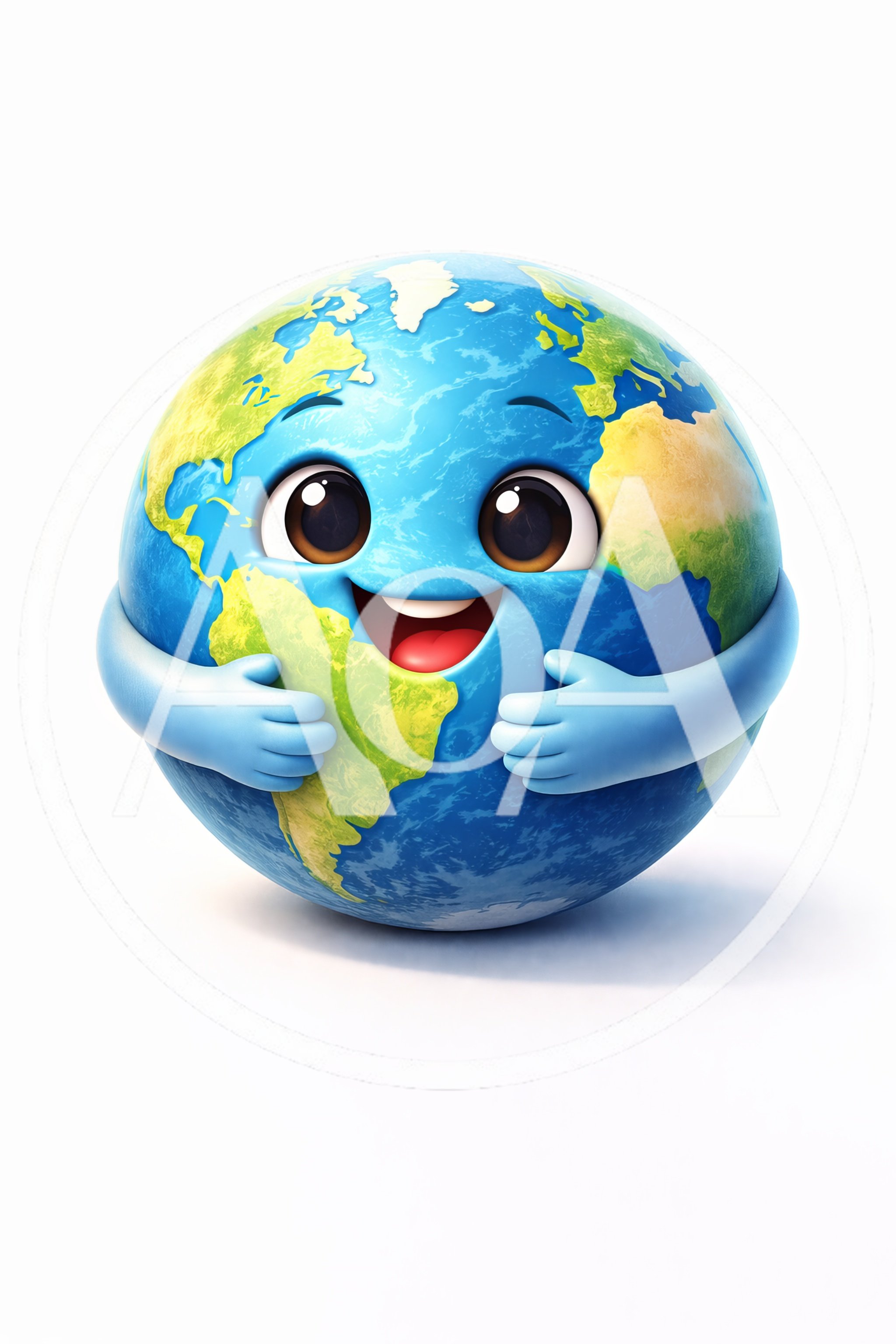 Cute Cartoon Earth Character Hugging Itself
