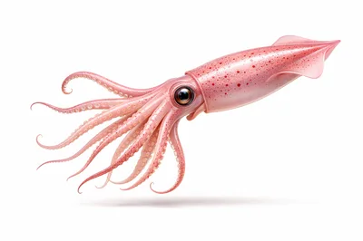 Realistic Pink Squid Swimming Isolated On White Background