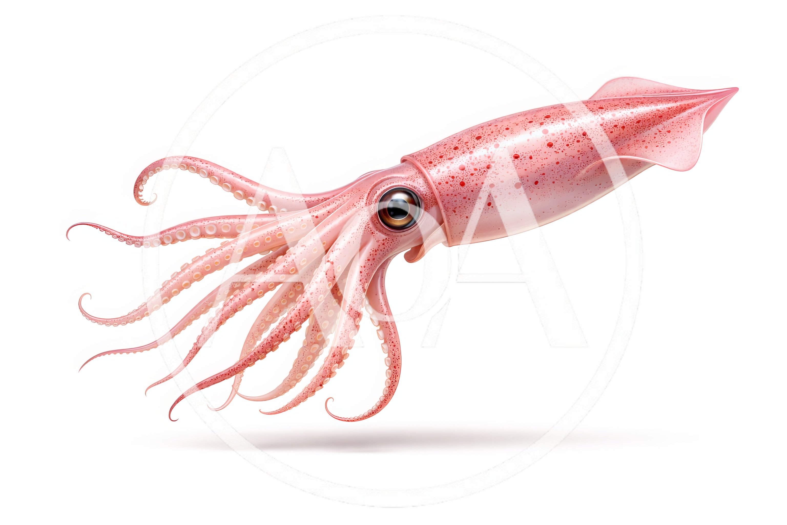 Realistic Pink Squid Swimming Isolated On White Background
