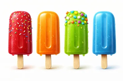 Four Colorful Fruit Popsicles With Toppings