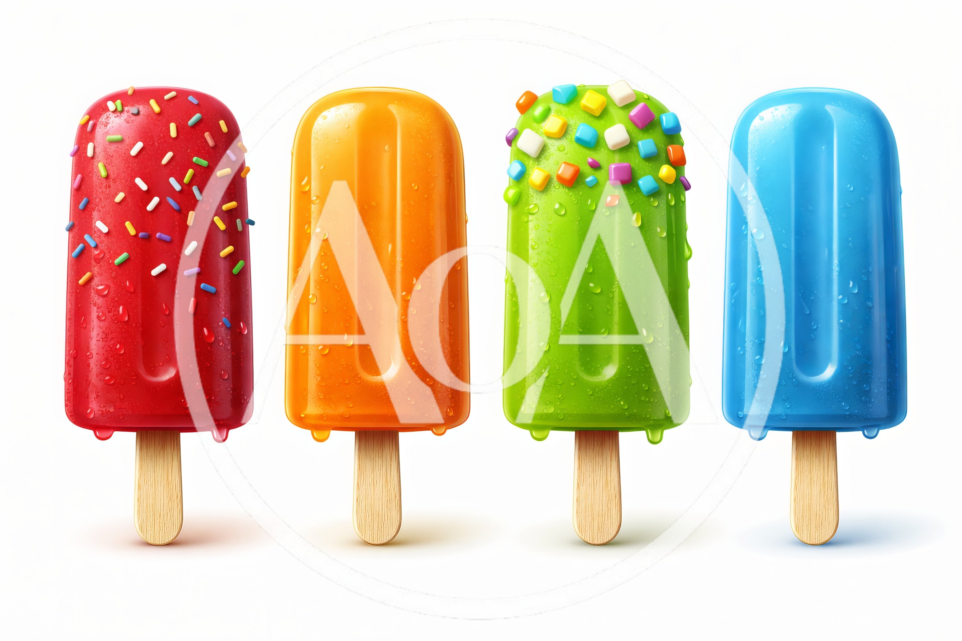 Four Colorful Fruit Popsicles With Toppings