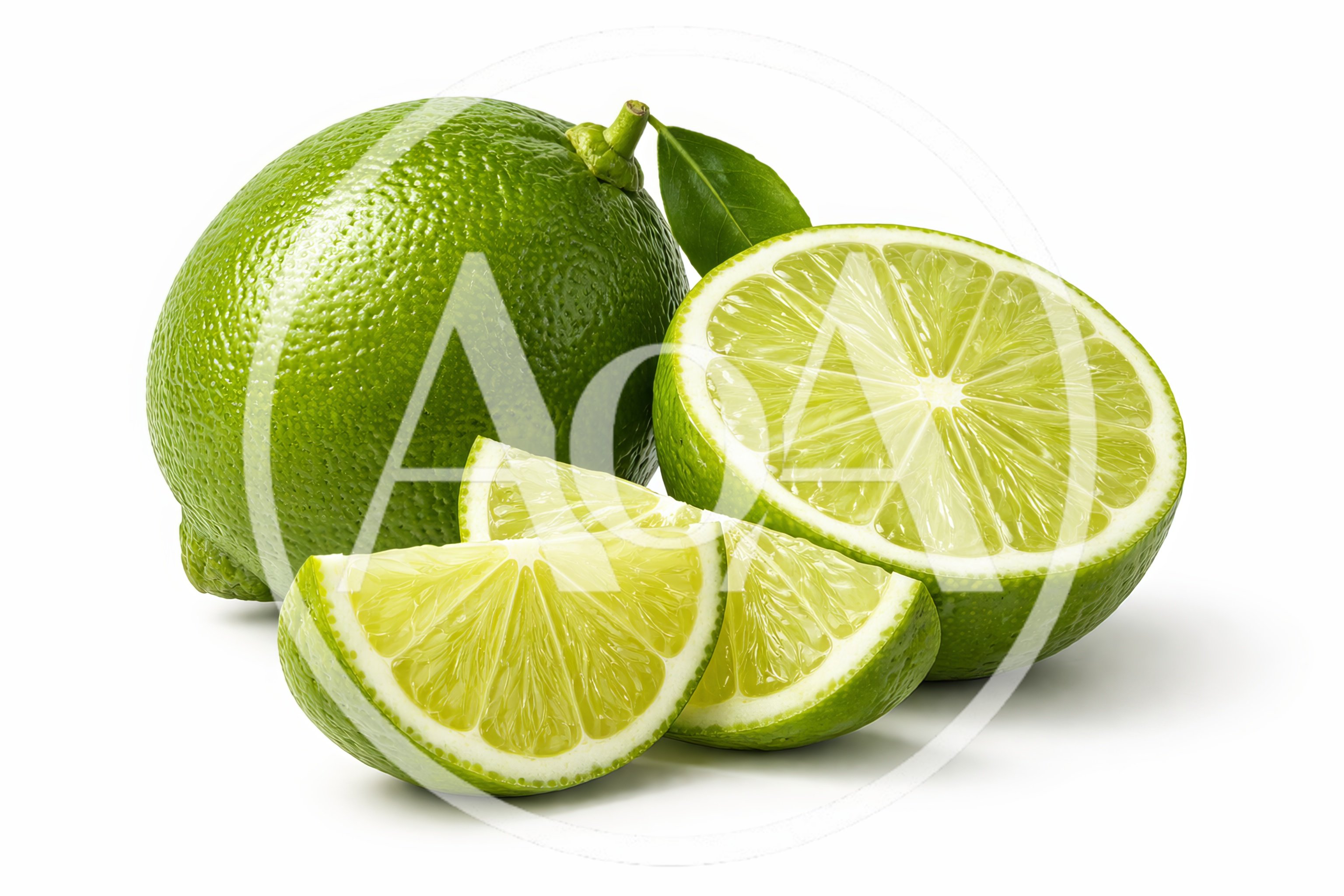 Fresh Whole And Sliced Limes On White Background