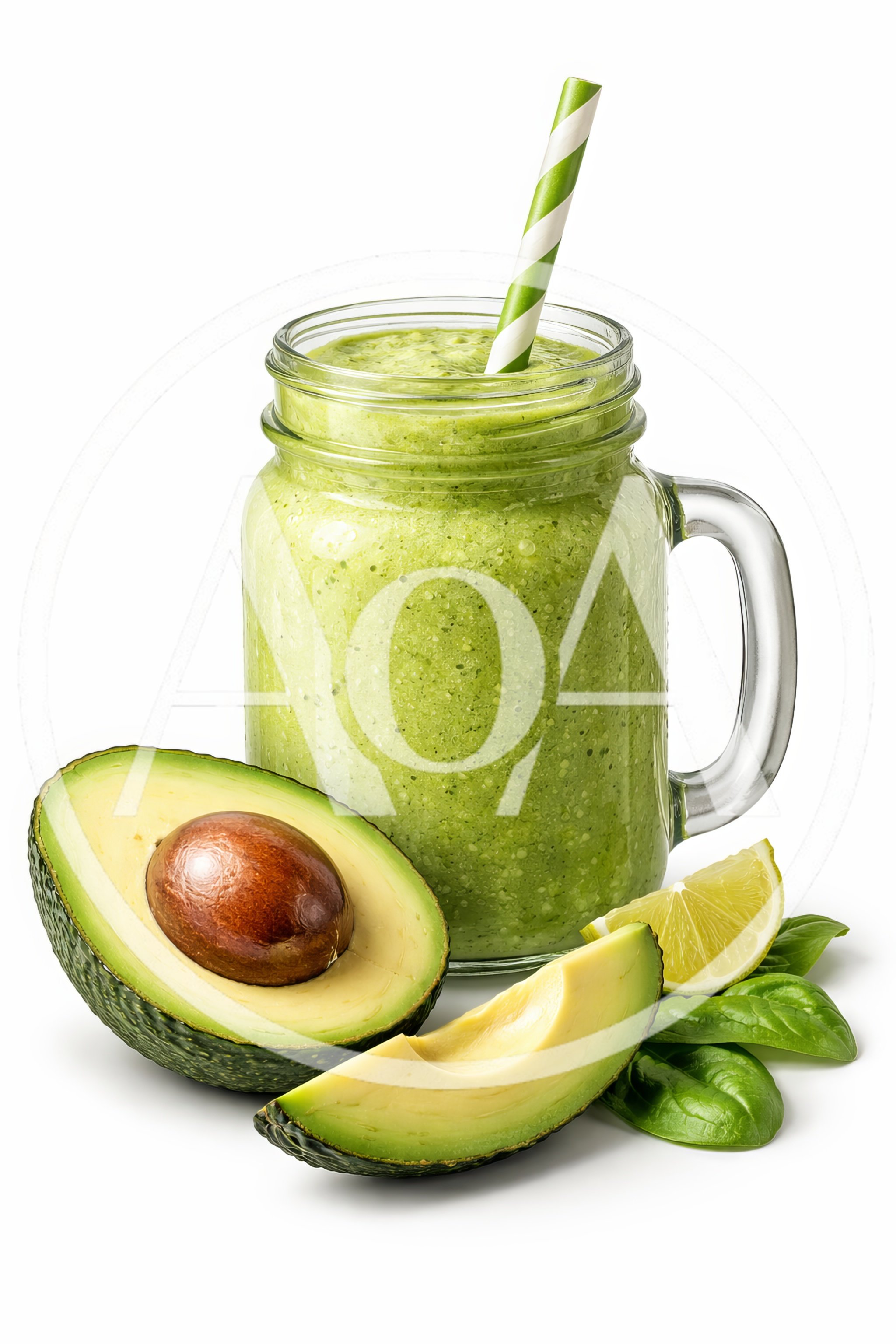 Green Avocado Smoothie in a Glass Mason Jar