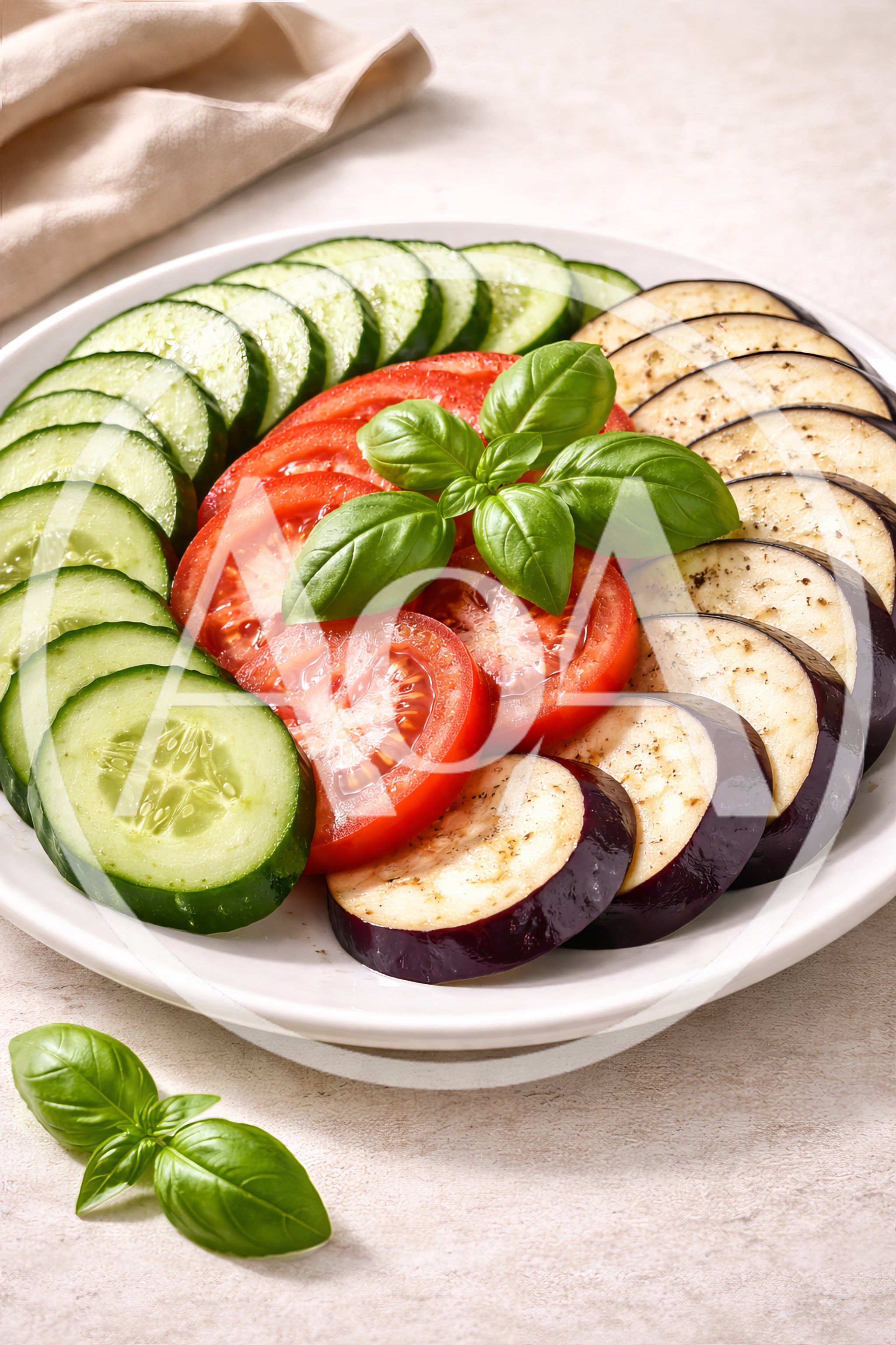Fresh Vegetable Platter With Sliced Cucumber Tomato And Eggplant
