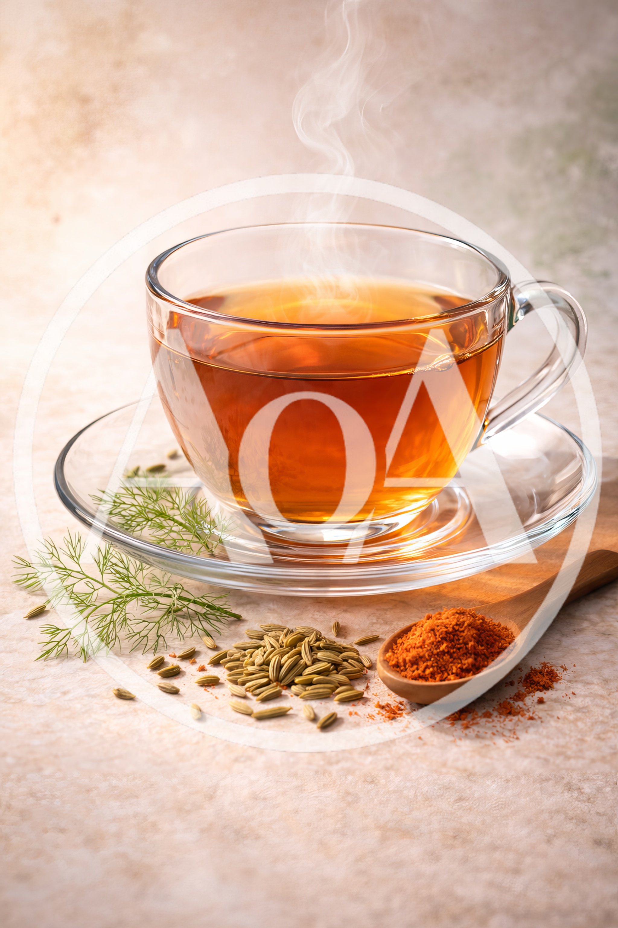 Steaming Cup Of Herbal Fennel Tea With Spices