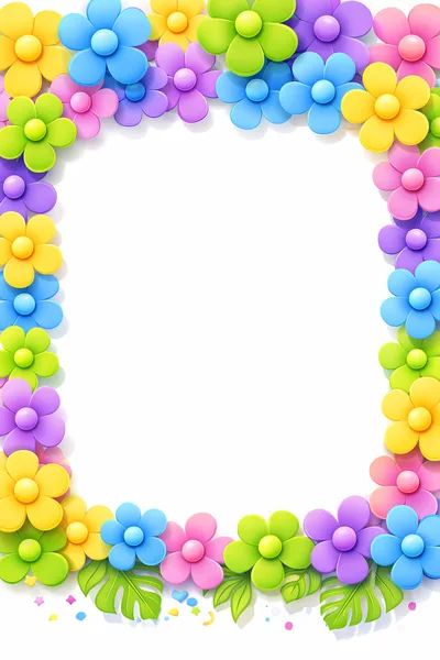 Colorful Flower Border Frame With Tropical Leaves