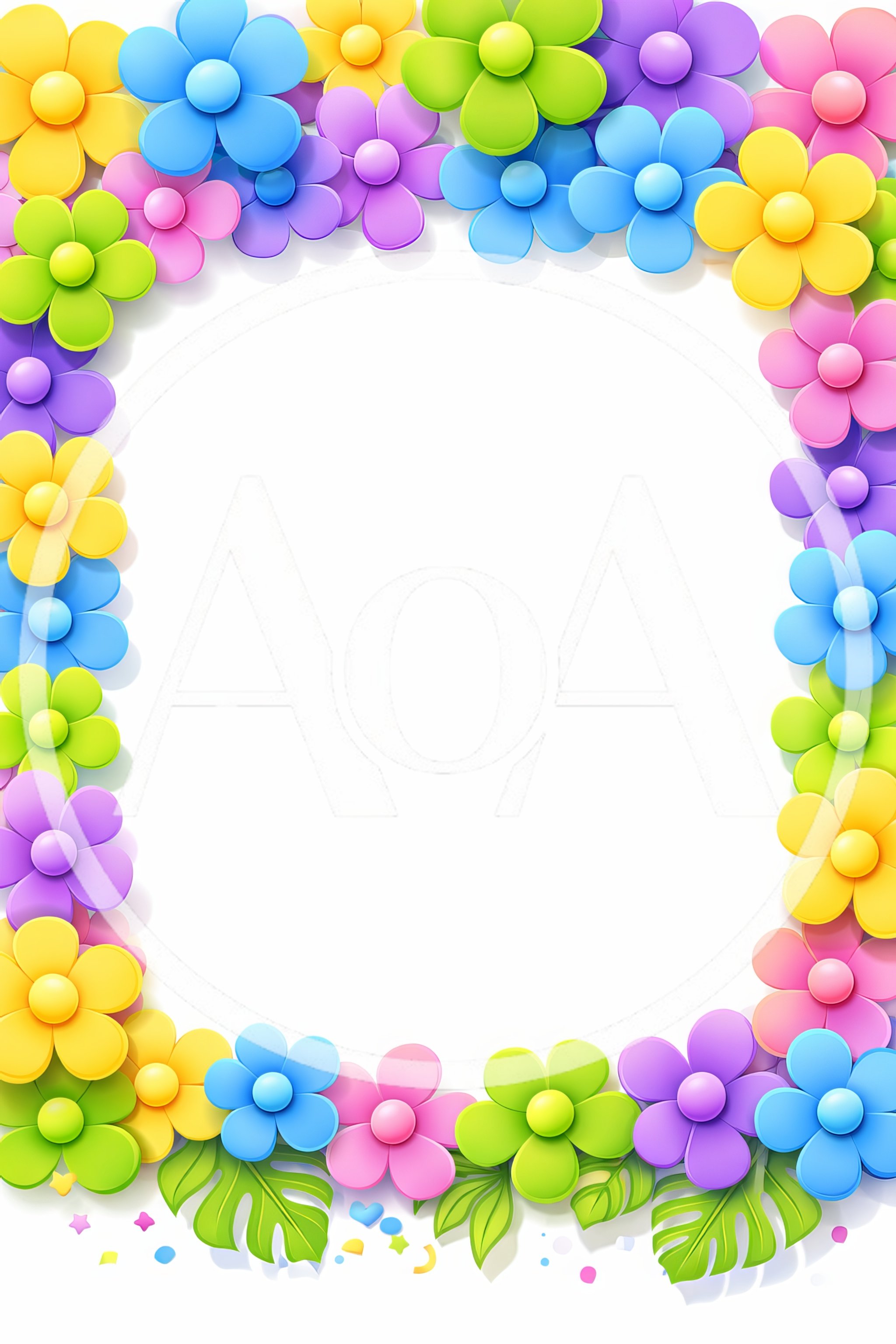 Colorful Flower Border Frame With Tropical Leaves