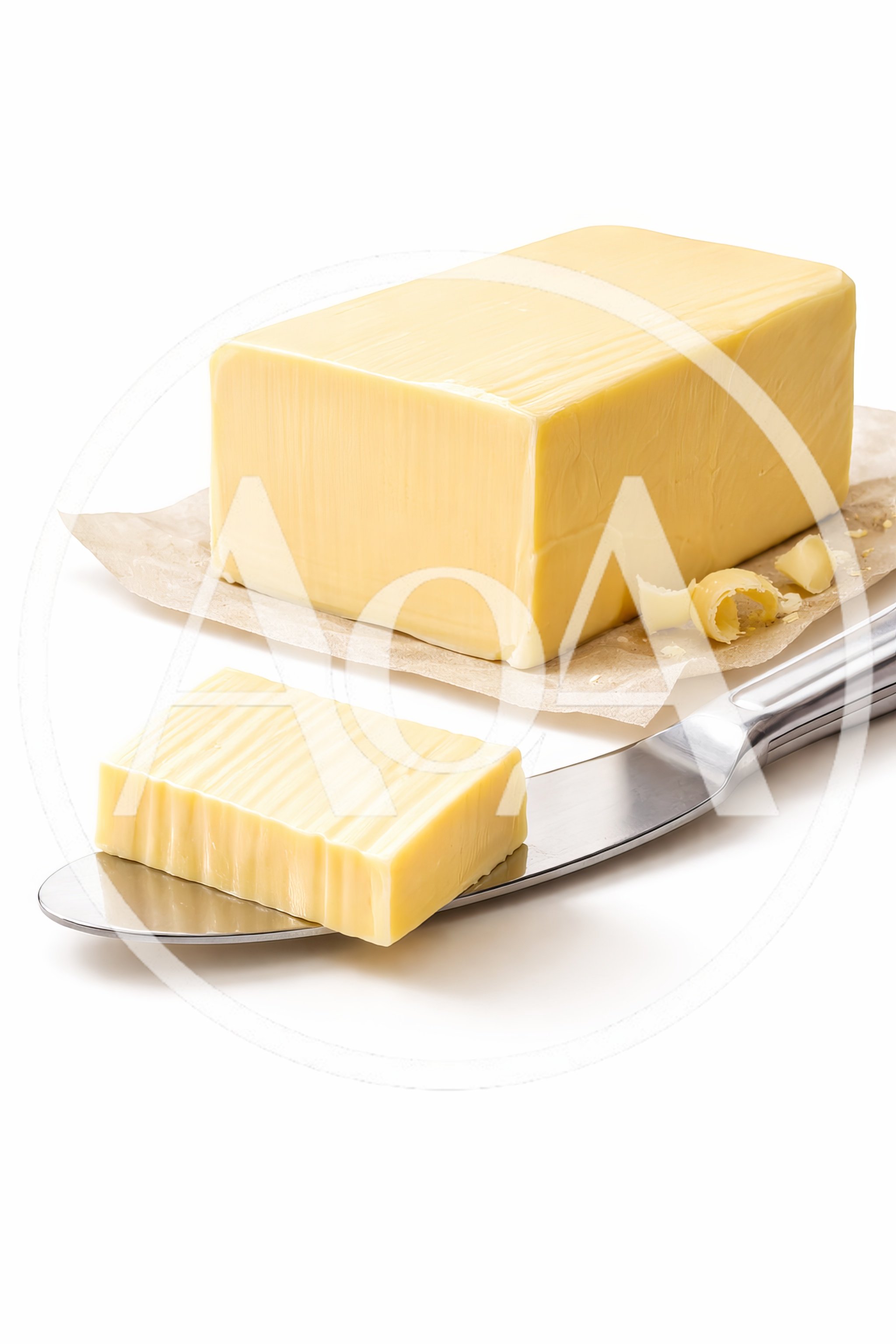 Block Of Butter With A Slice On A Knife