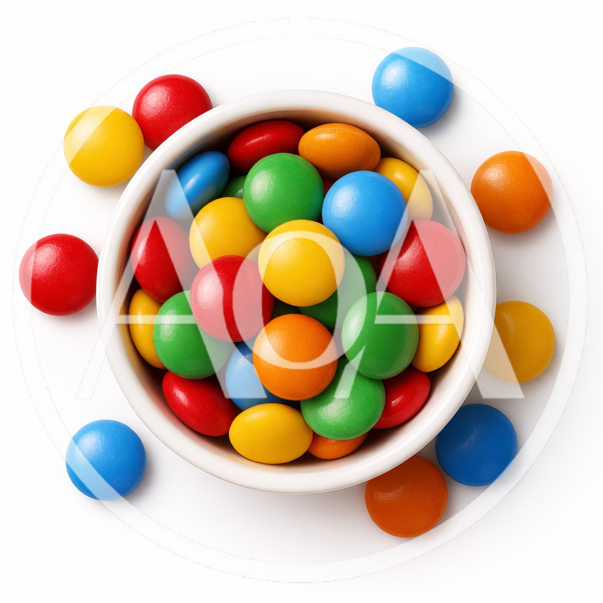 Colorful Chocolate Candy Pieces in a White Bowl