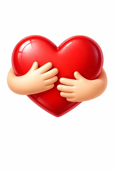 3D Rendered Cartoon Hands Hugging A Red Heart