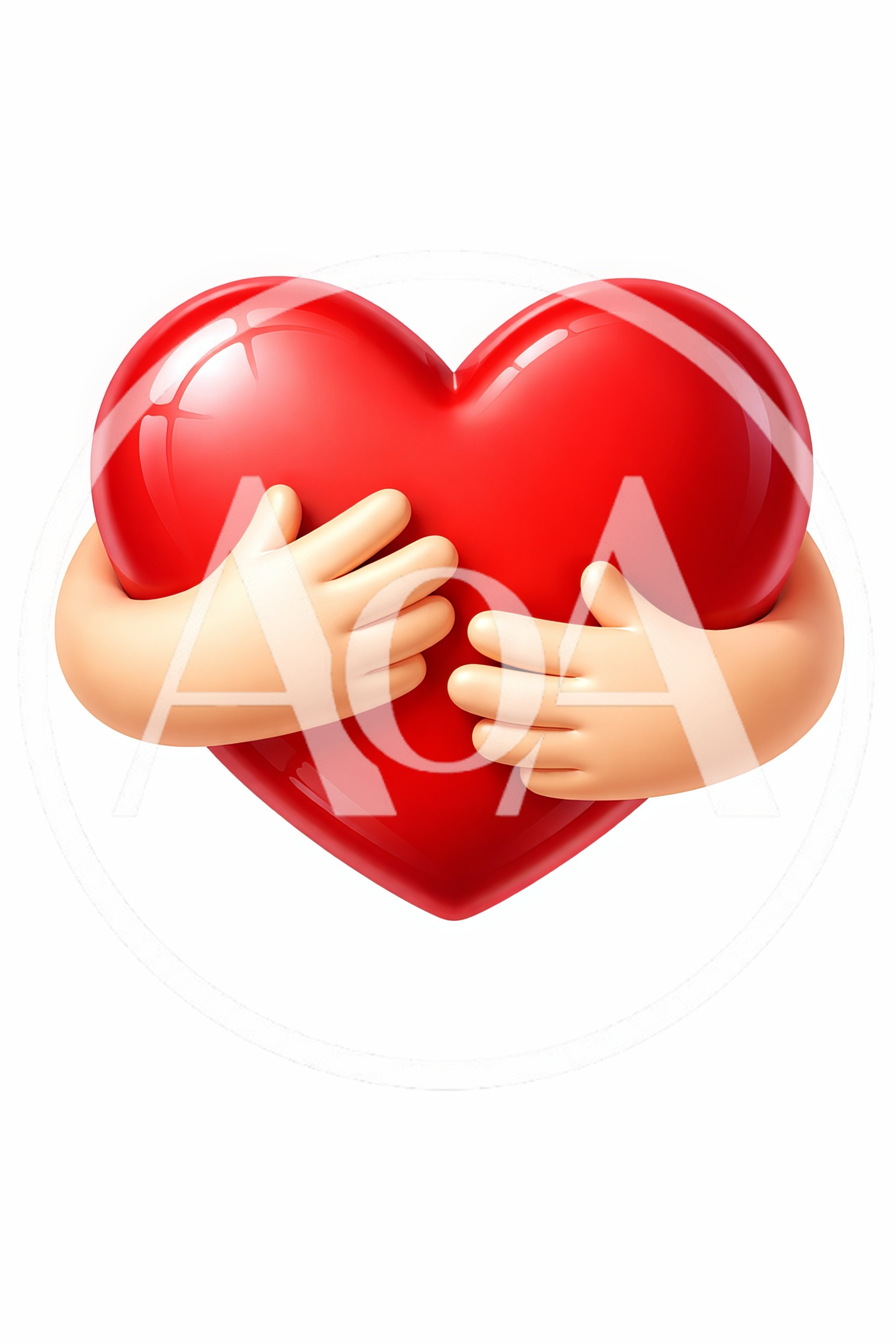 3D Rendered Cartoon Hands Hugging A Red Heart