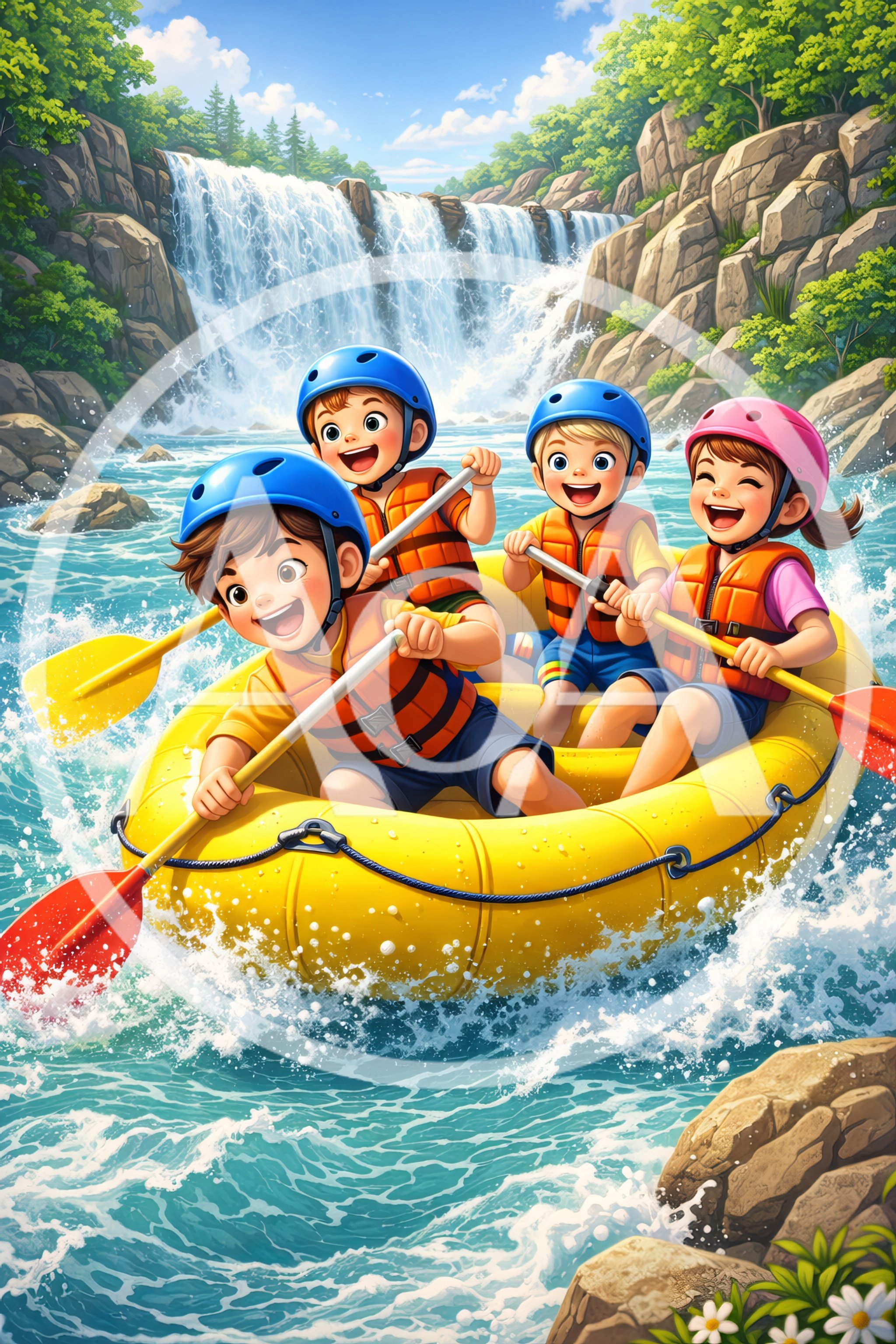 Children Enjoying Whitewater Rafting Adventure