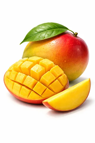 Fresh Ripe Mango Fruit With Sliced Cubes