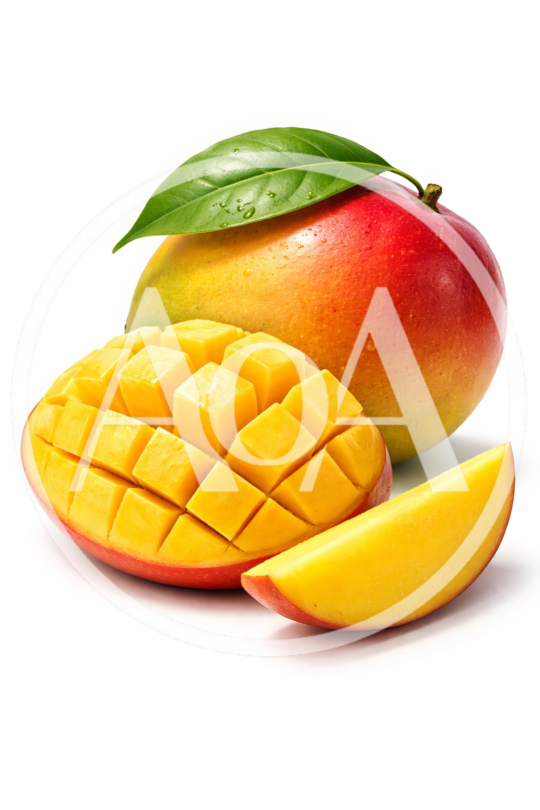 Fresh Ripe Mango Fruit With Sliced Cubes