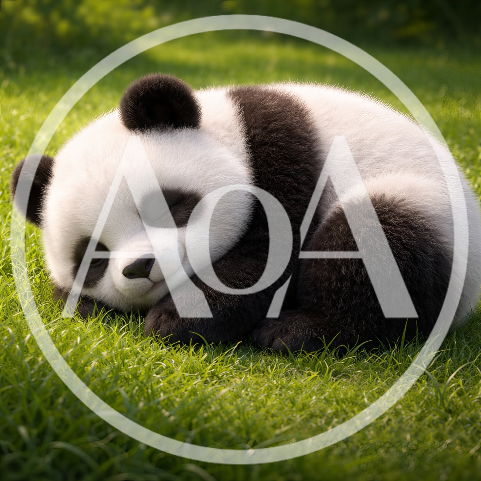 Cute Baby Panda Sleeping On Green Grass