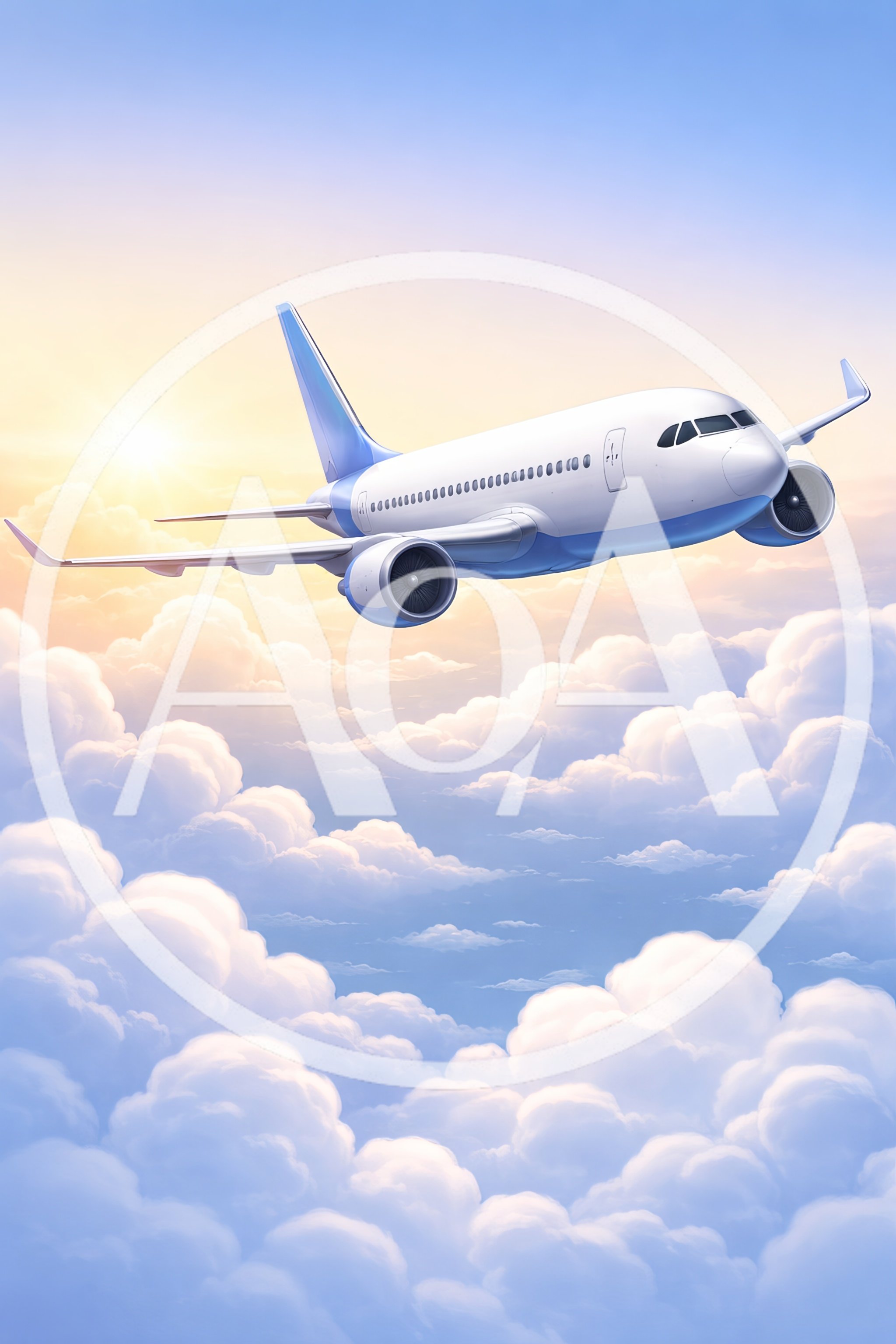 Commercial Airplane Flying Above Clouds At Sunset