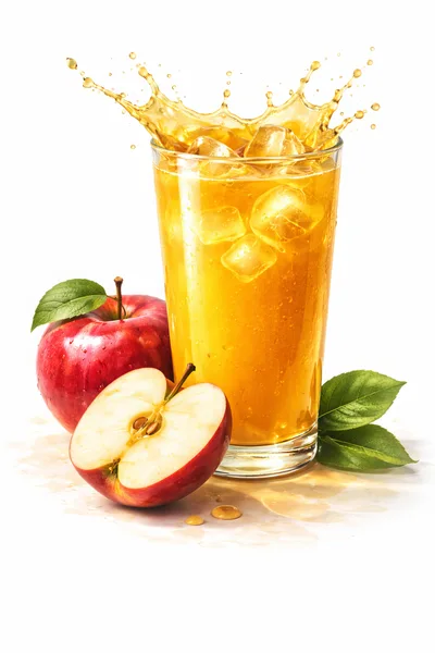 Glass Of Fresh Apple Juice With Whole And Sliced Apples