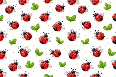 Seamless Pattern With Cute Red Ladybugs And Green Leaves