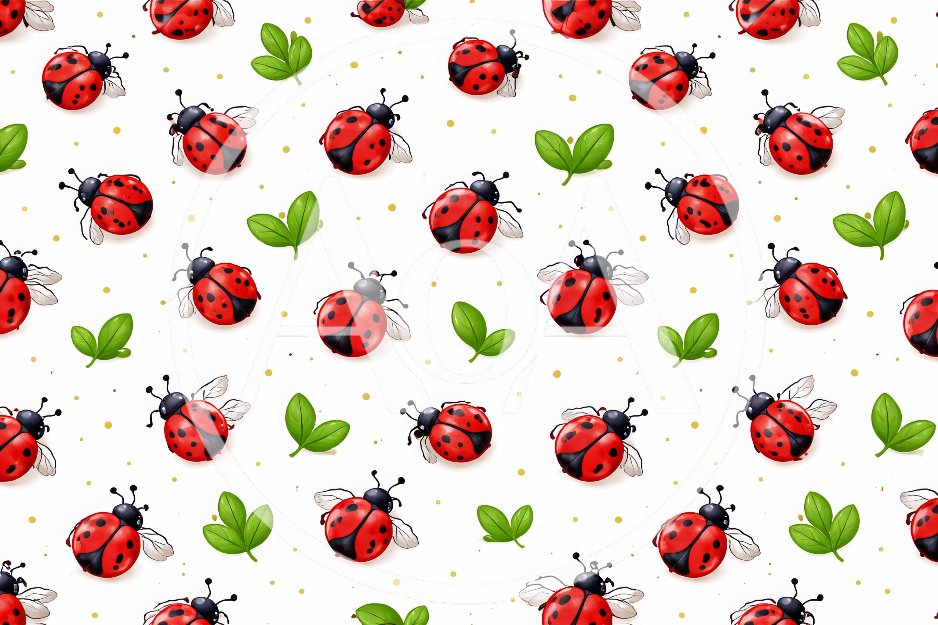 Seamless Pattern With Cute Red Ladybugs And Green Leaves